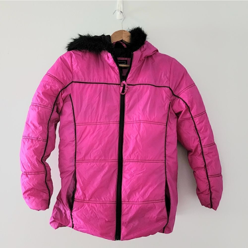 Rothschild quilted winter coat hooded faux fur hot pink kids large